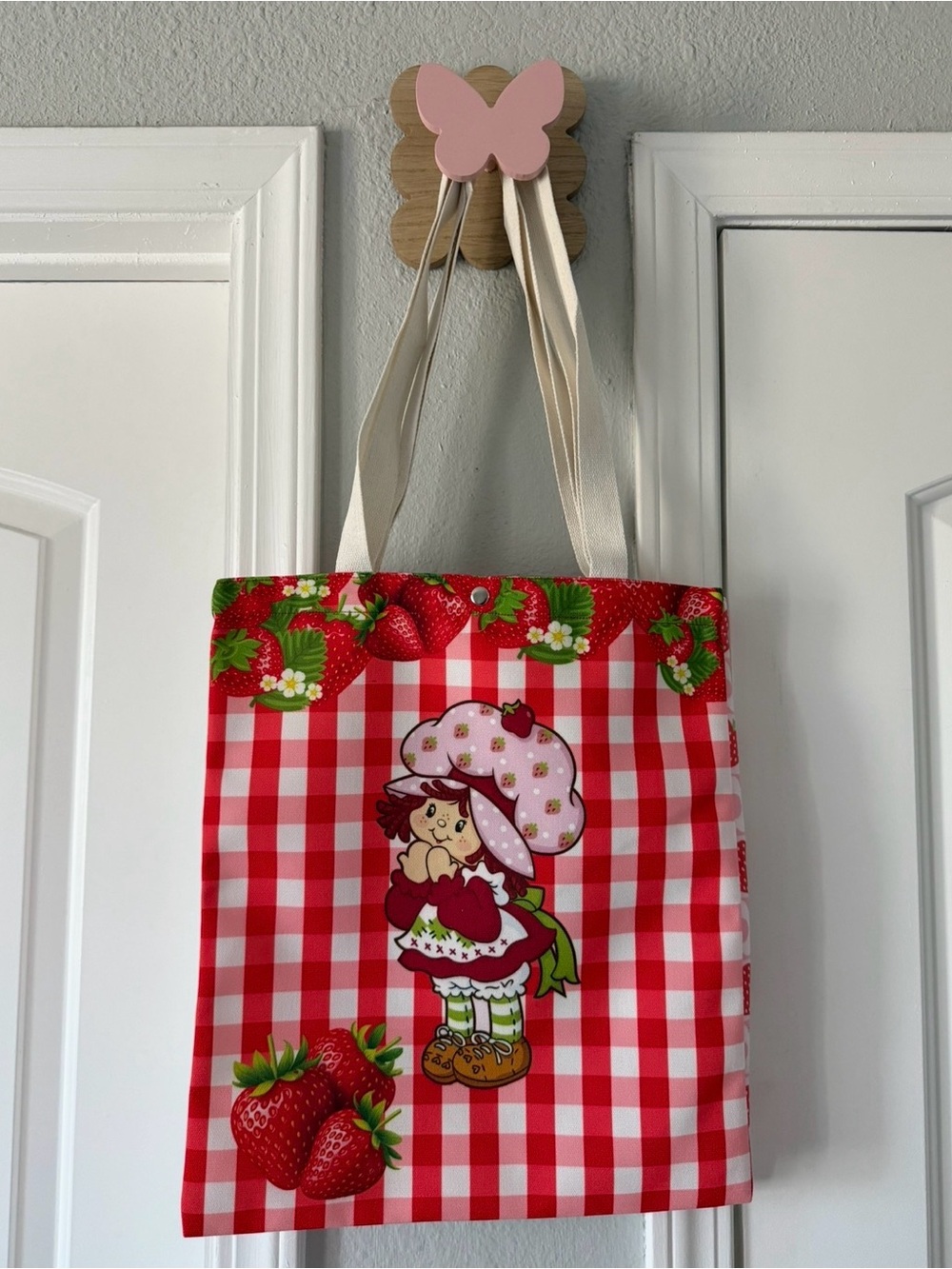 Strawberry Shortcake Red Check Tote Bag by